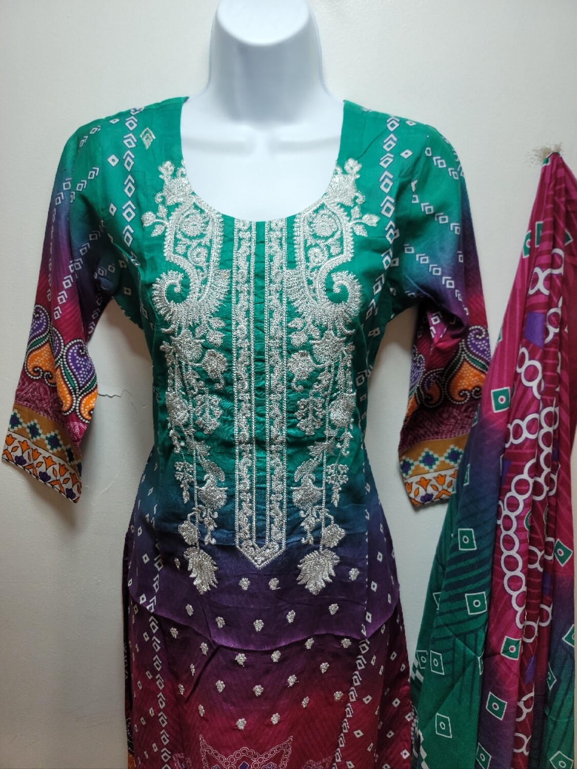 Multicolored- Embroidered Pakistani Cotton Suit