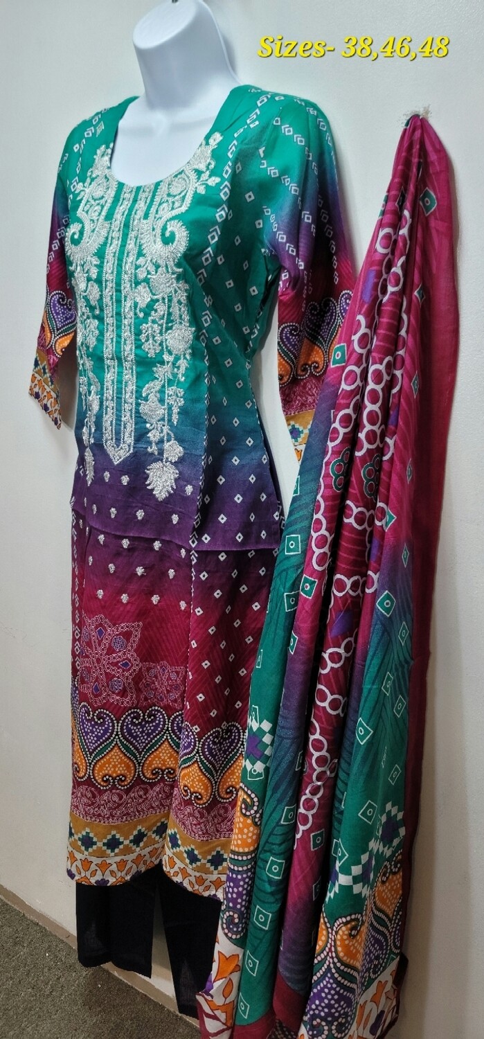 Multicolored- Embroidered Pakistani Cotton Suit