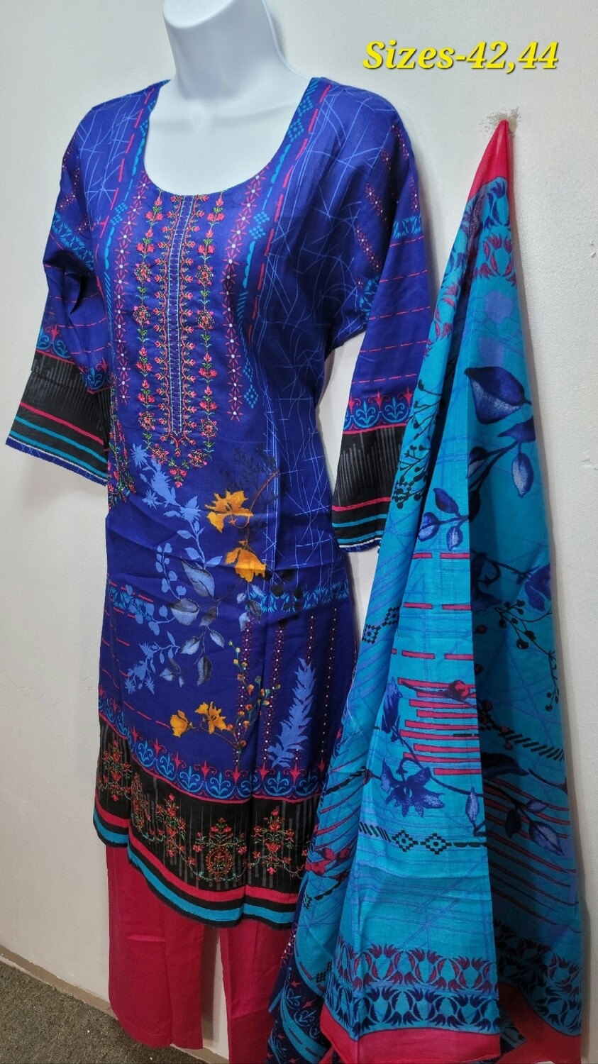 Blue- Embroidered Cotton Suit