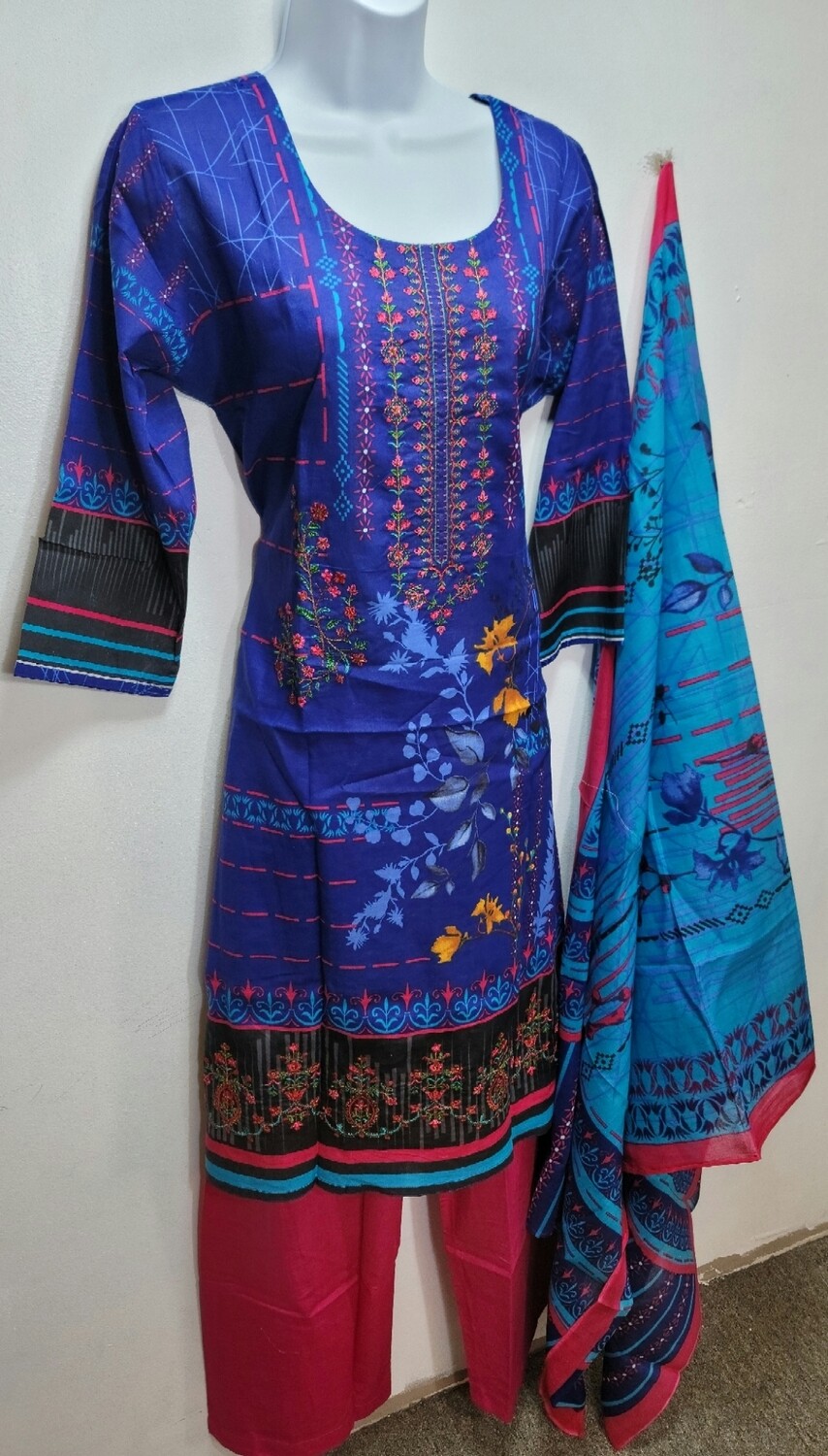 Blue- Embroidered Cotton Suit