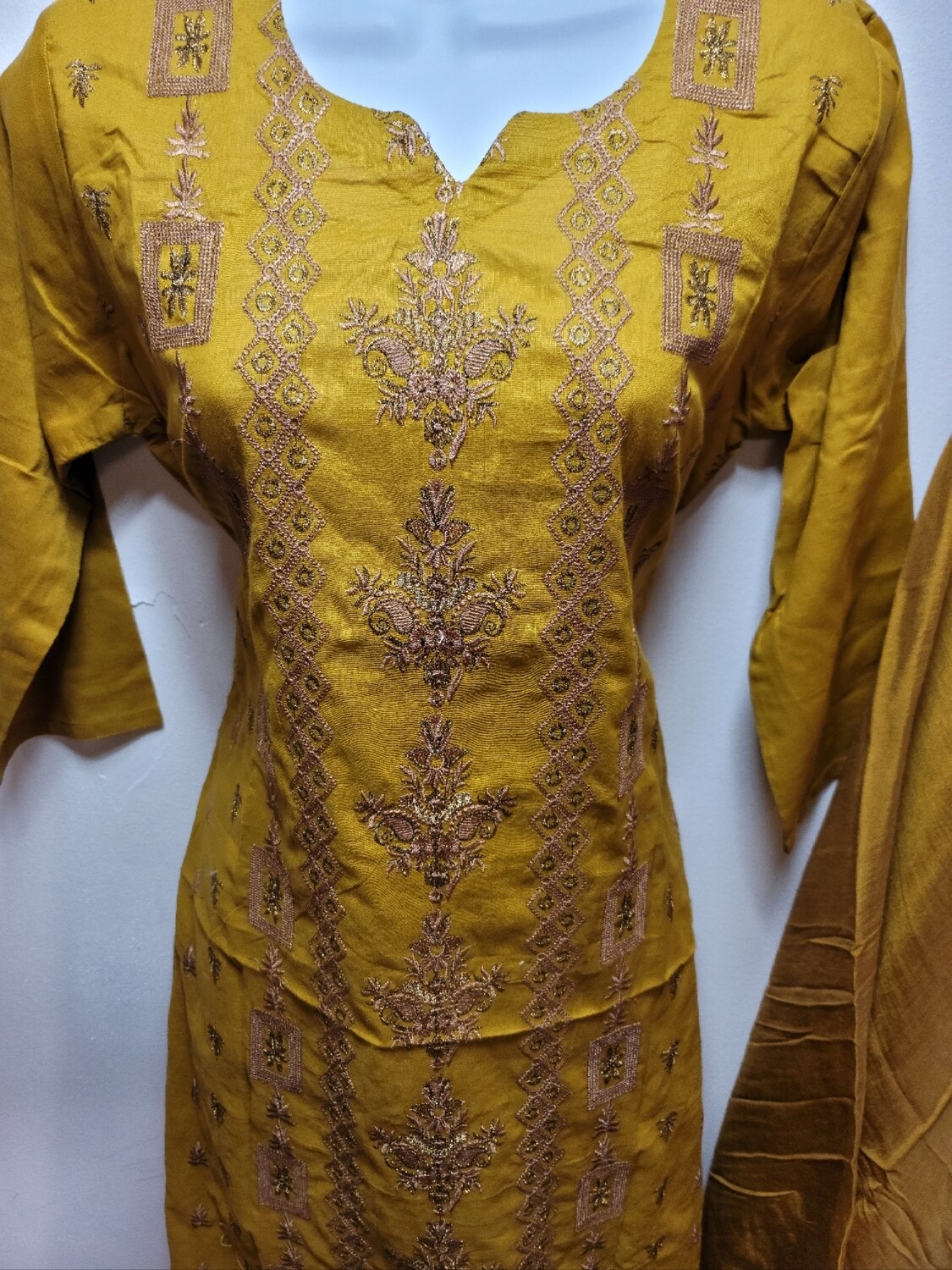 Mustard- Embroidered Pakistani Cotton Suit