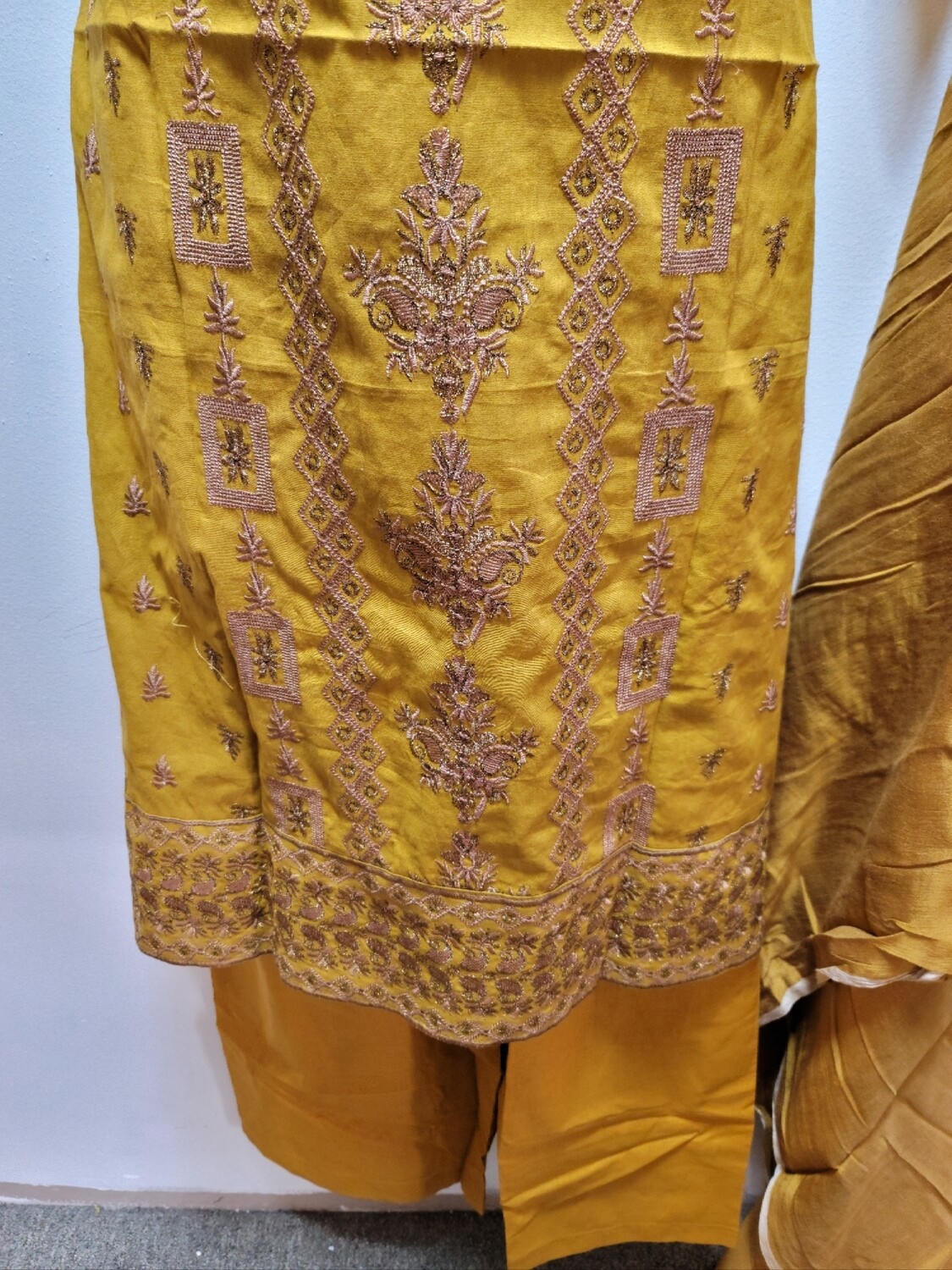 Mustard- Embroidered Pakistani Cotton Suit