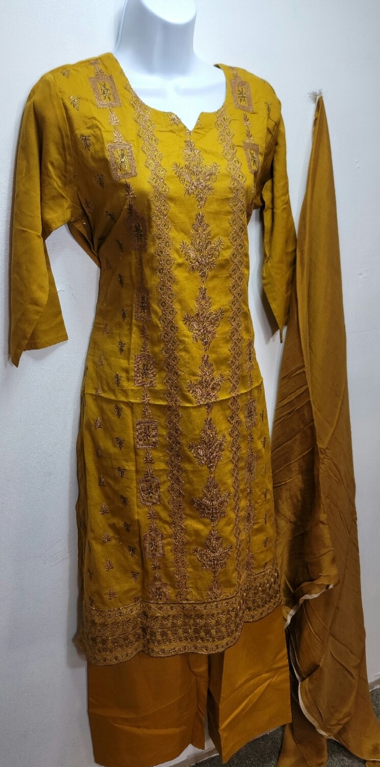 Mustard- Embroidered Pakistani Cotton Suit