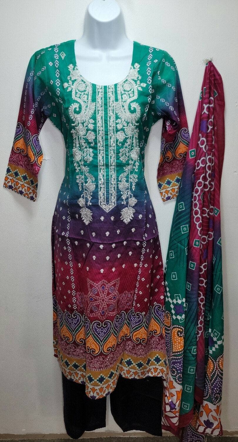 Multicolored- Embroidered Pakistani Cotton Suit