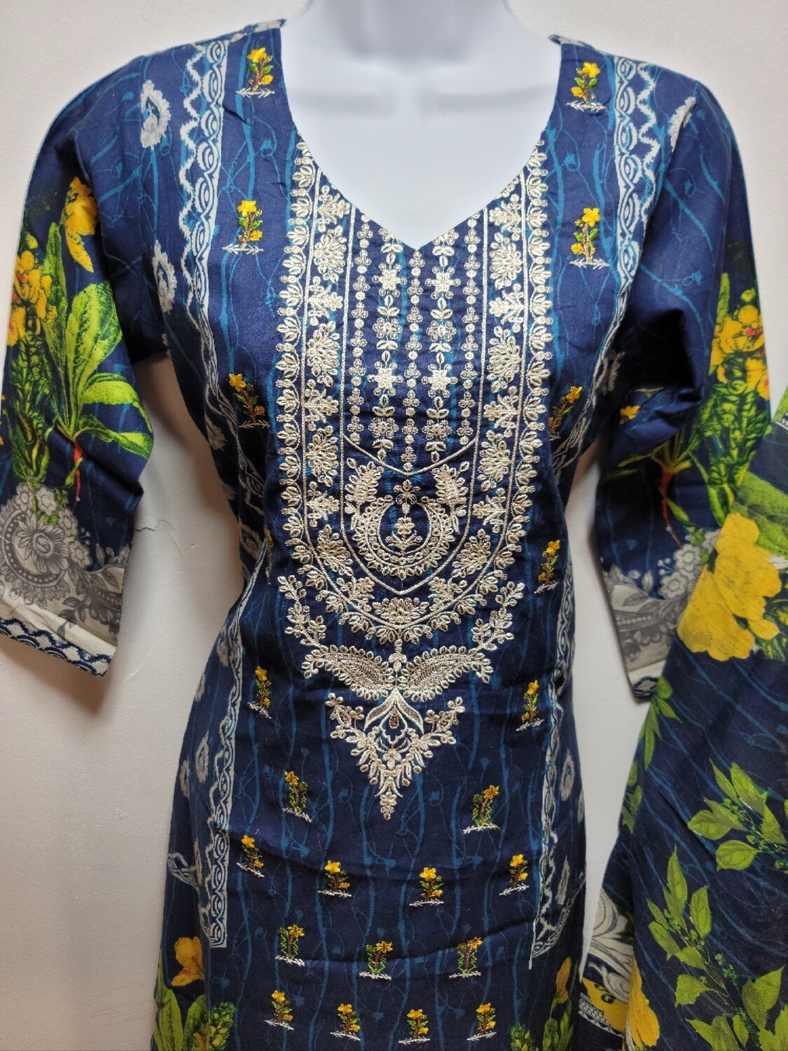 Blue- Embroidered Pakistani Cotton Suit