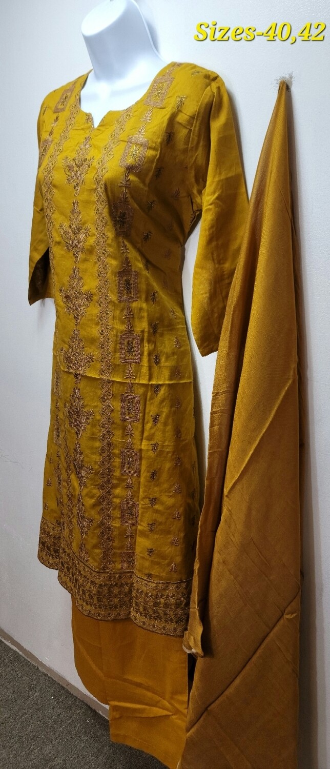 Mustard- Embroidered Pakistani Cotton Suit