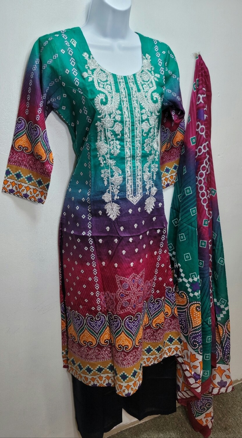 Multicolored- Embroidered Pakistani Cotton Suit