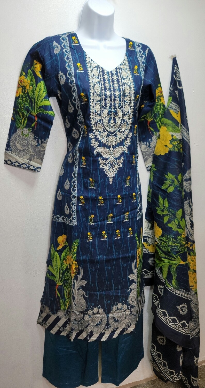 Blue- Embroidered Pakistani Cotton Suit