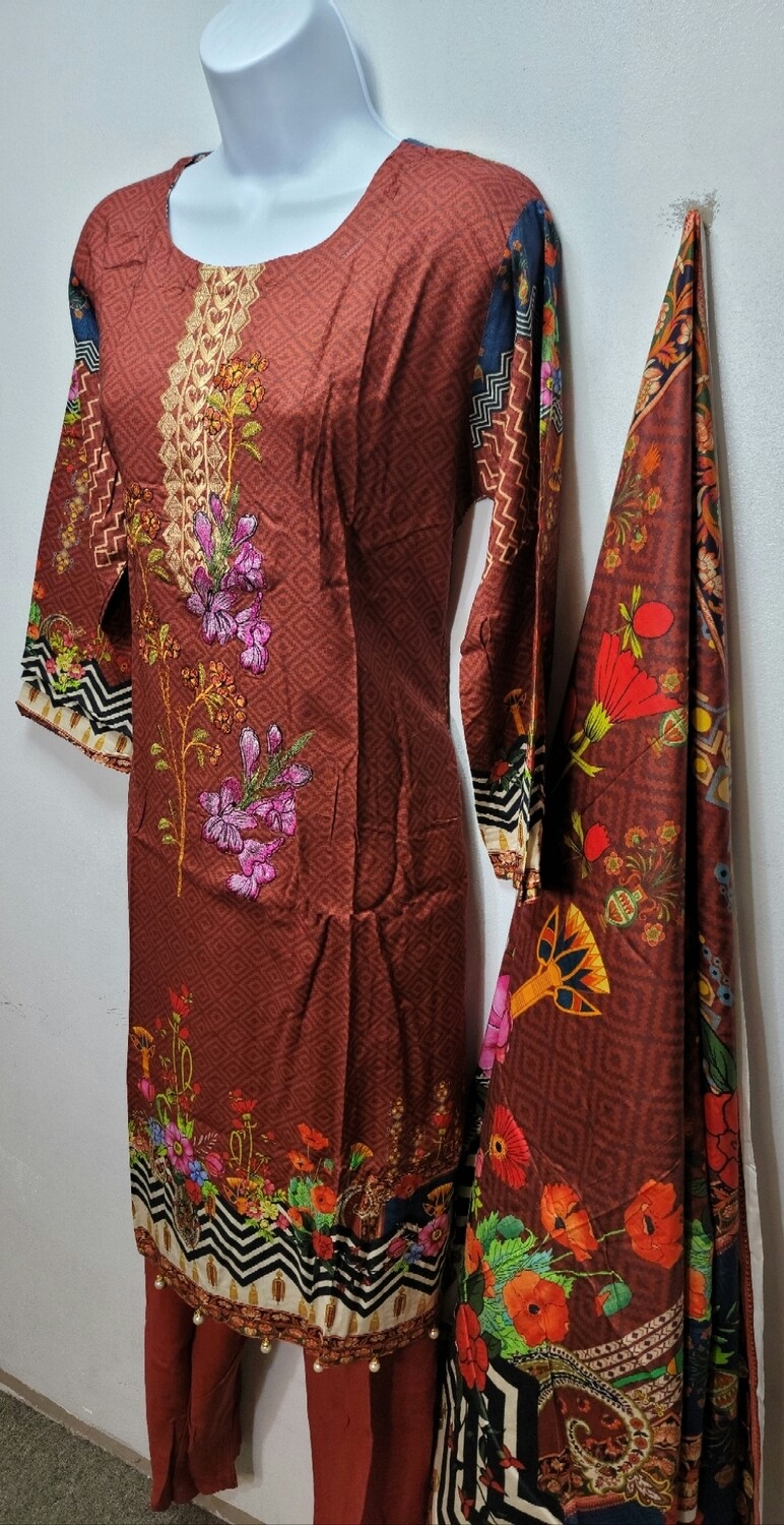 Florence embroidered linen suit with linen dupatta