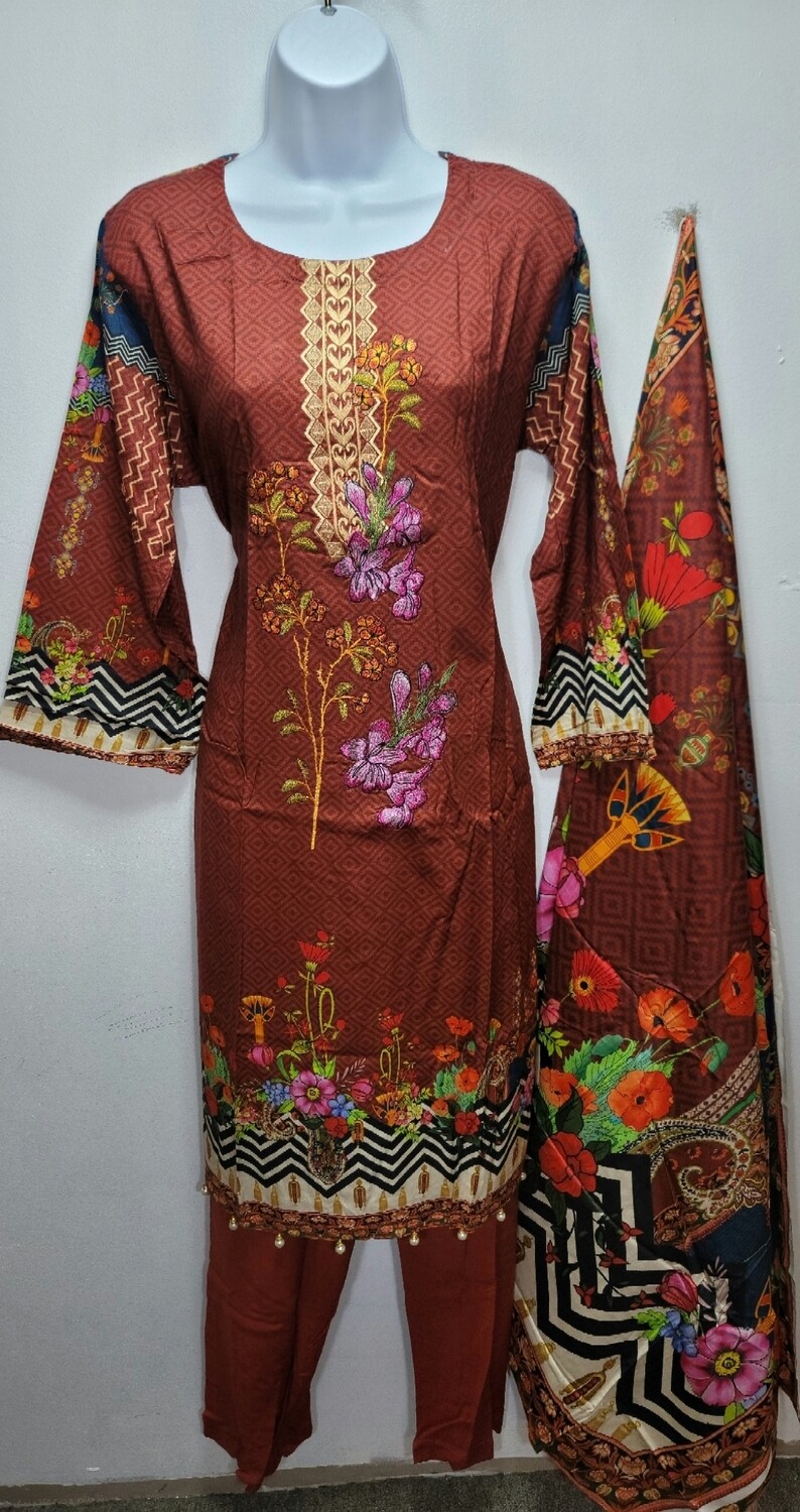 Florence embroidered linen suit with linen dupatta