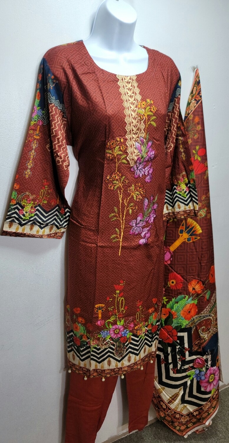 Florence embroidered linen suit with linen dupatta