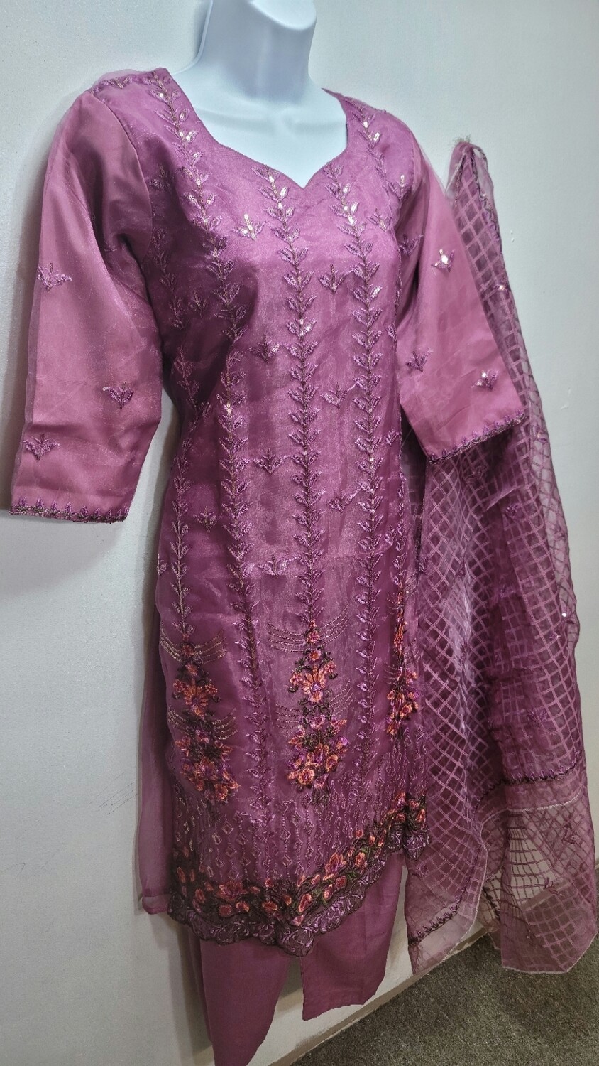 Lavender Embroidered Organza Party Wear