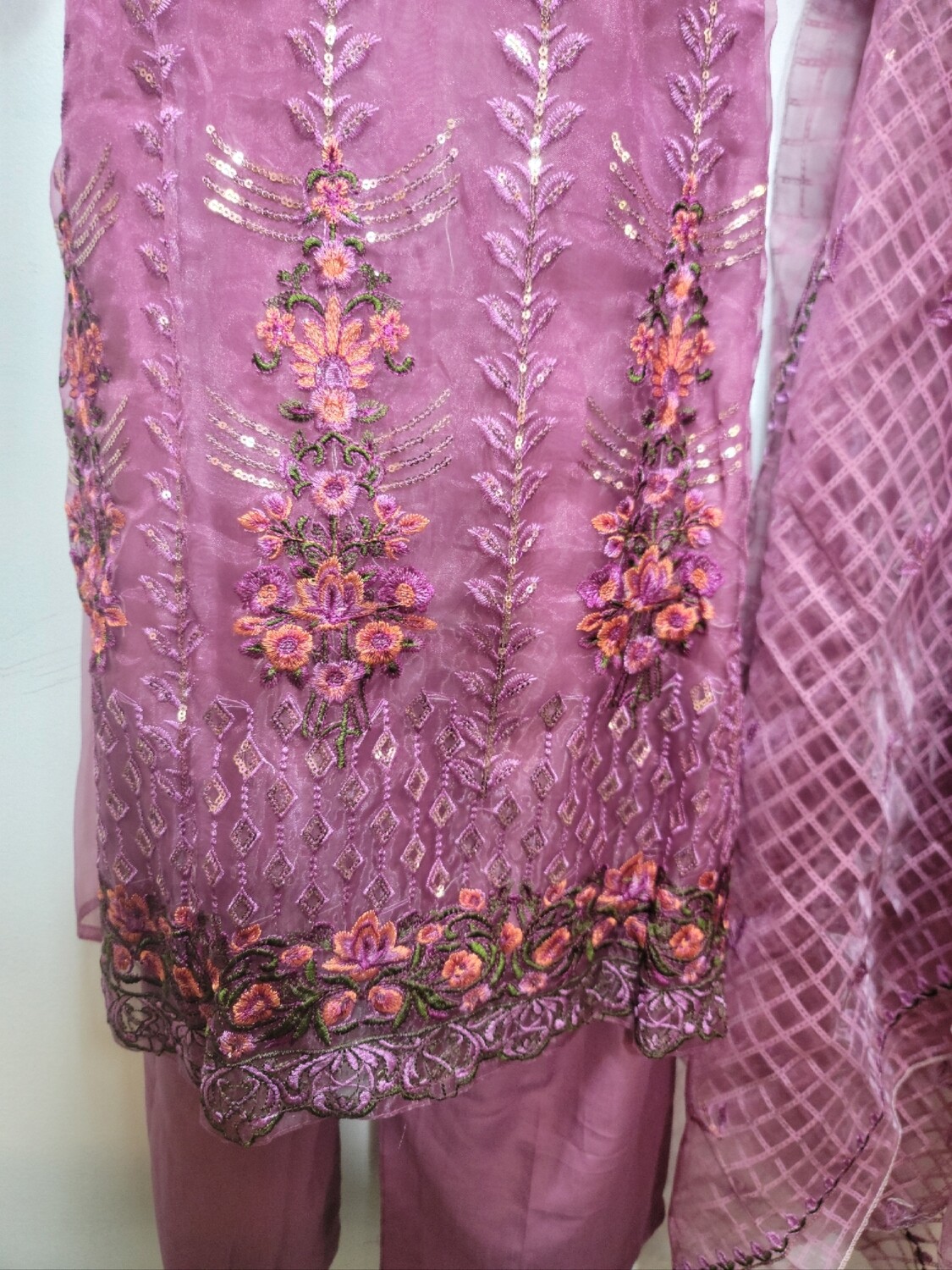 Lavender Embroidered Organza Party Wear