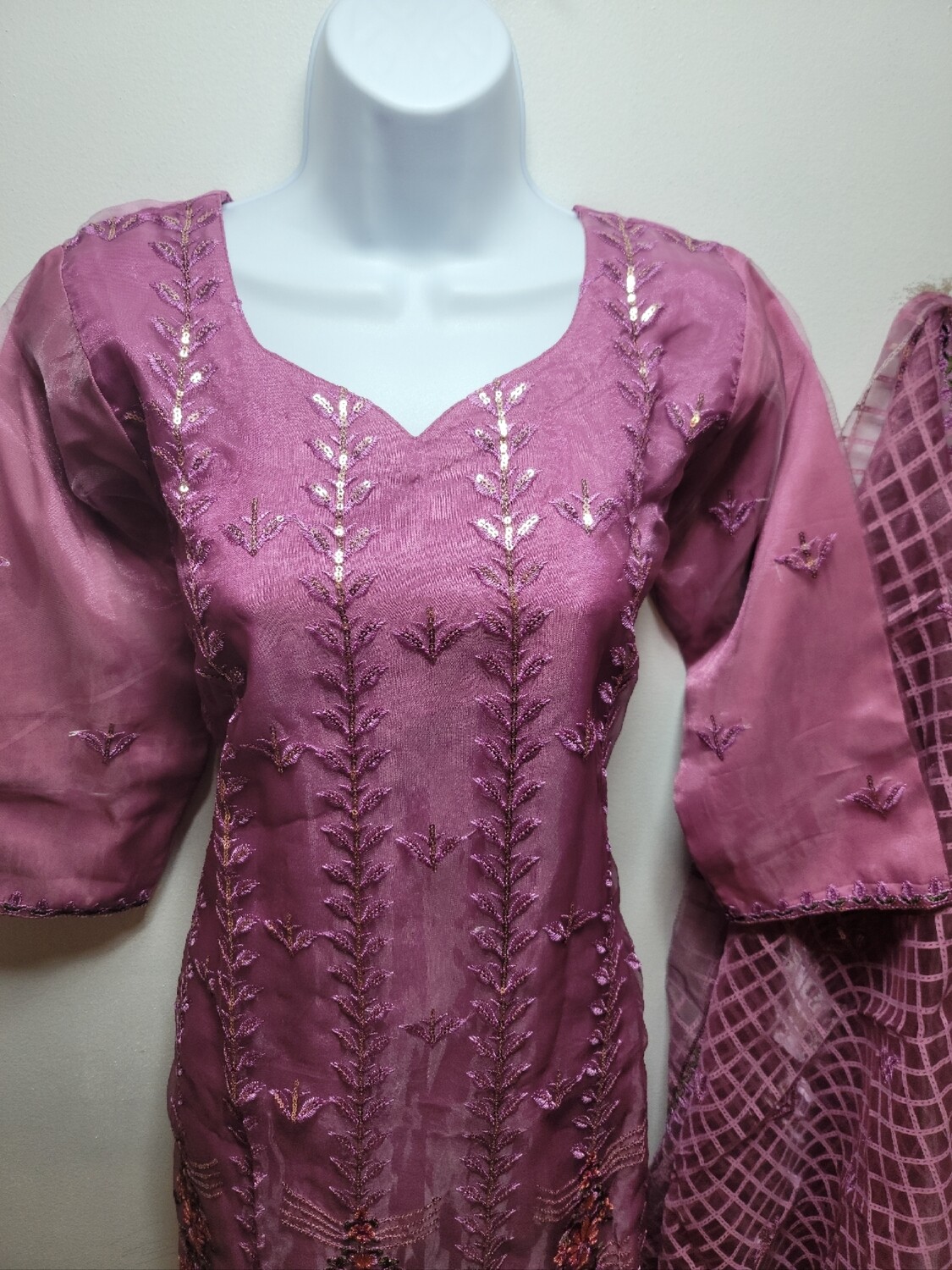 Lavender Embroidered Organza Party Wear