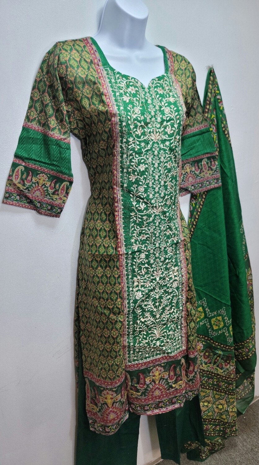 Green- Embroidered Pakistani Cotton Suit