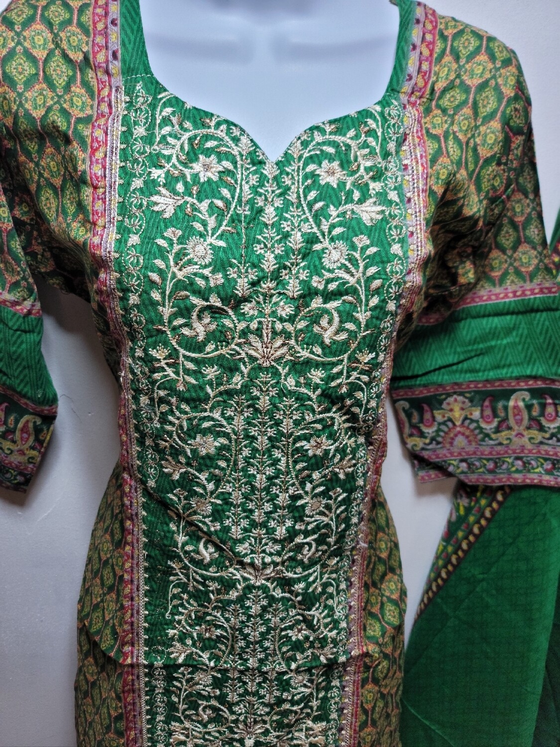 Green- Embroidered Pakistani Cotton Suit