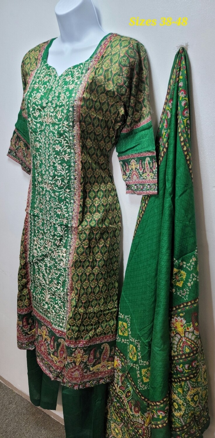 Green- Embroidered Pakistani Cotton Suit