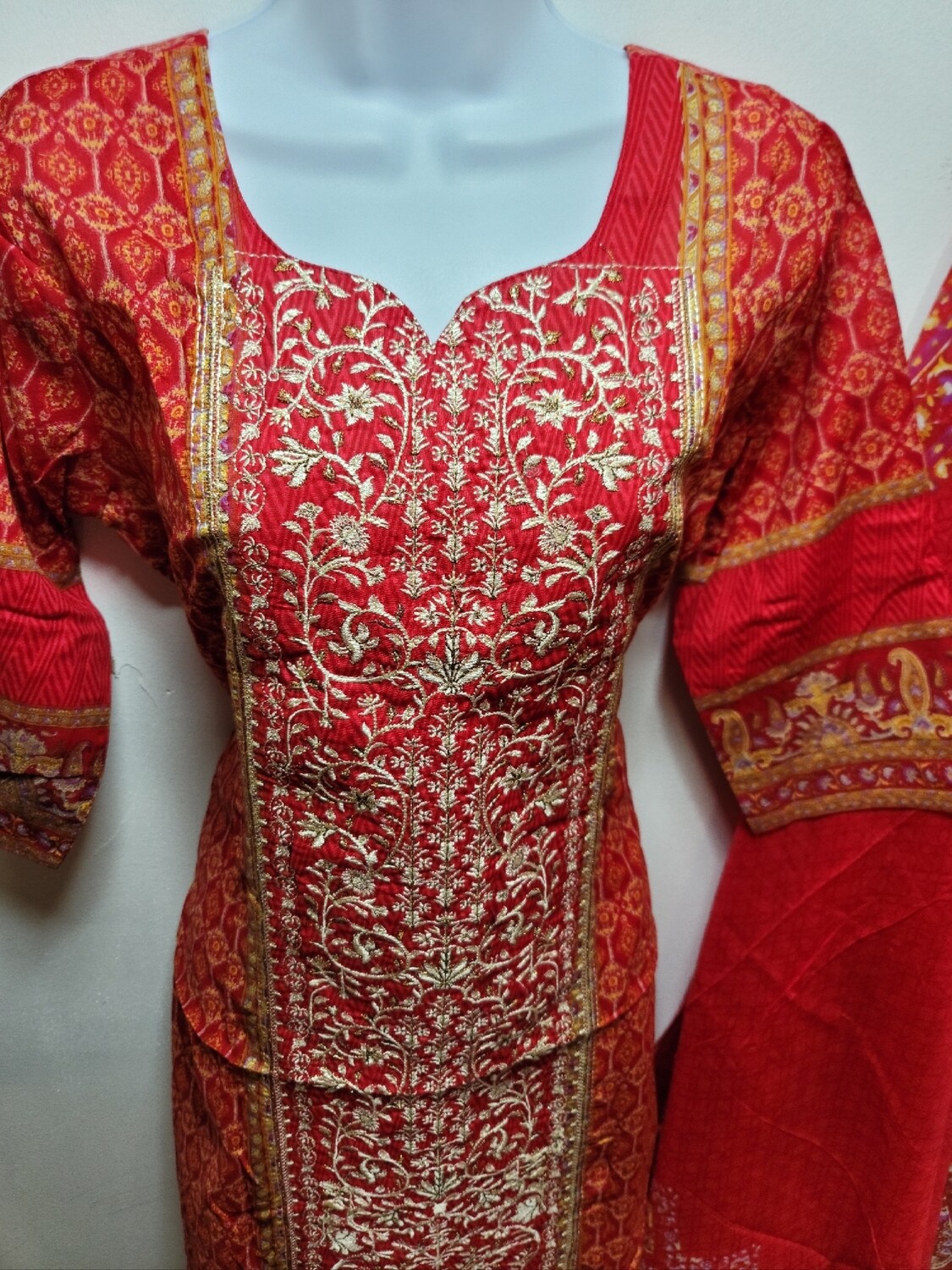 Red- Embroidered Pakistani Cotton Suit