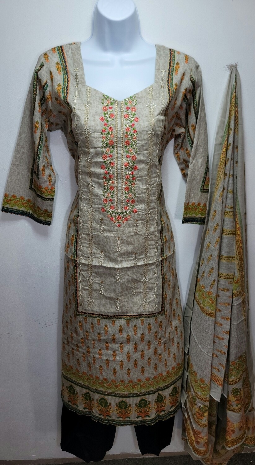 Beige- Embroidered Pakistani Cotton Suit