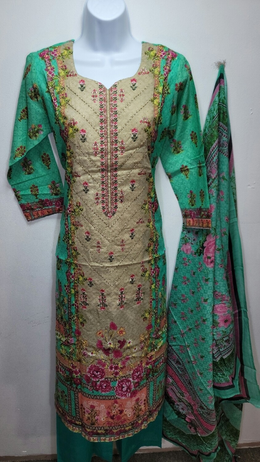 Pistachio- Embroidered Pakistani Cotton Suits