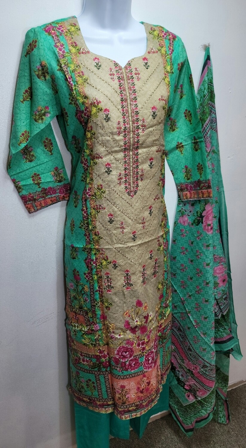 Pistachio- Embroidered Pakistani Cotton Suits