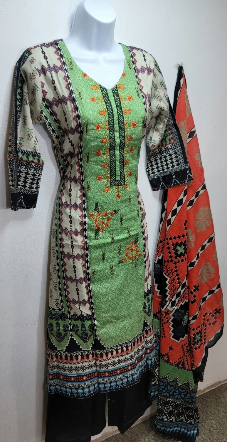 Light Green- Embroidered Pakistani Cotton Suit