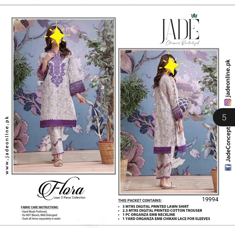 White- Pakistani Flora Embroidered Two Piece Lawn Suit