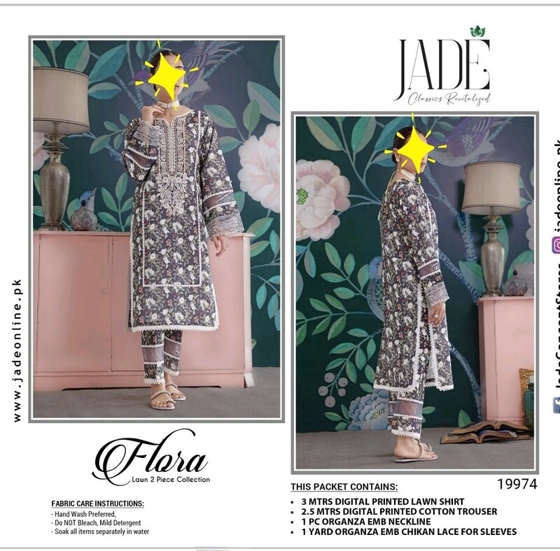Black- Pakistani Flora Embroidered Two Piece Lawn Suit