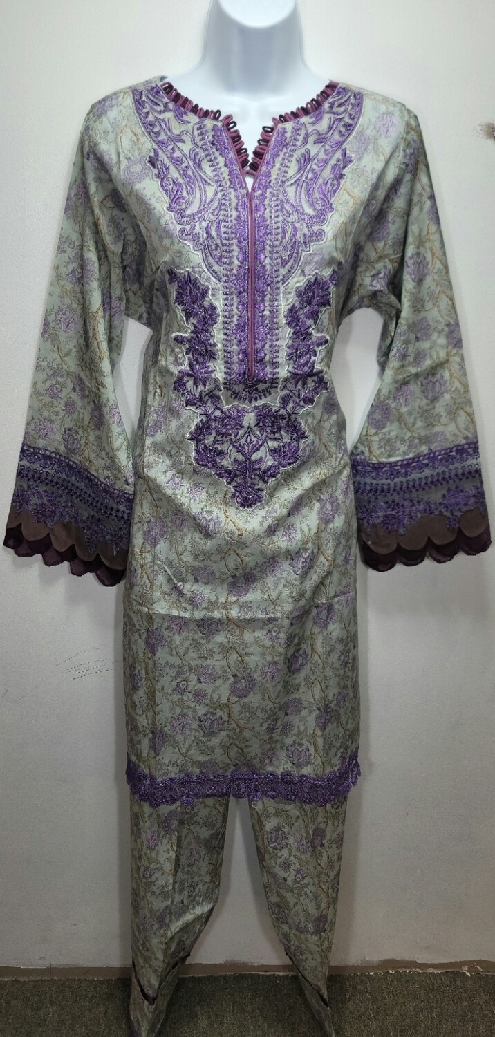 White- Pakistani Flora Embroidered Two Piece Lawn Suit