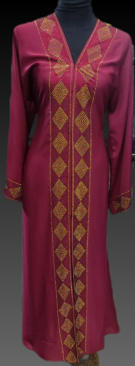 Maroon Rhinestone Modest Dubai Abaya