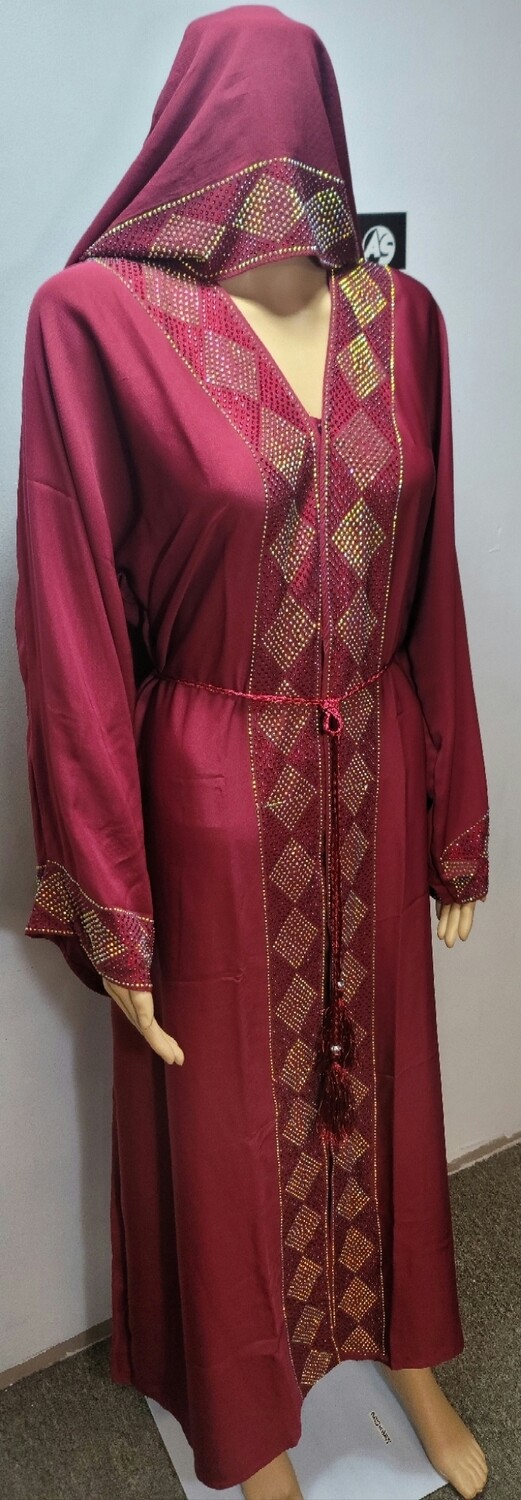 Maroon Rhinestone Modest Dubai Abaya