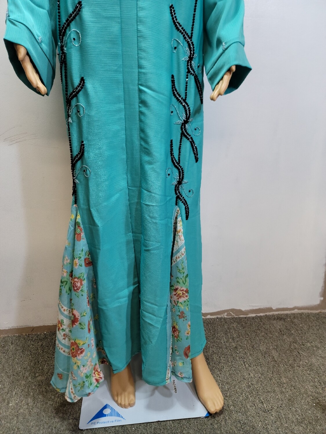 Turquoise Flared Bottom Modest Dubai Abaya