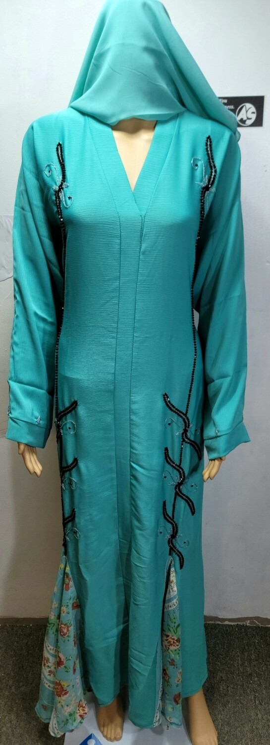 Turquoise Flared Bottom Modest Dubai Abaya