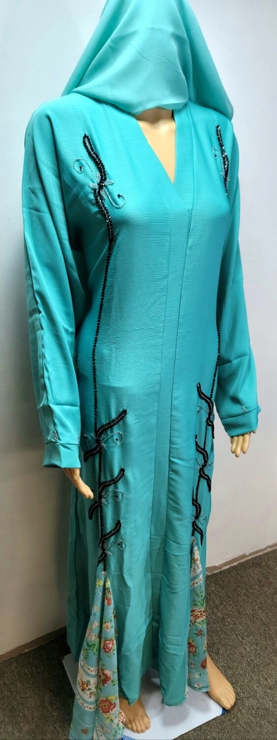 Turquoise Flared Bottom Modest Dubai Abaya
