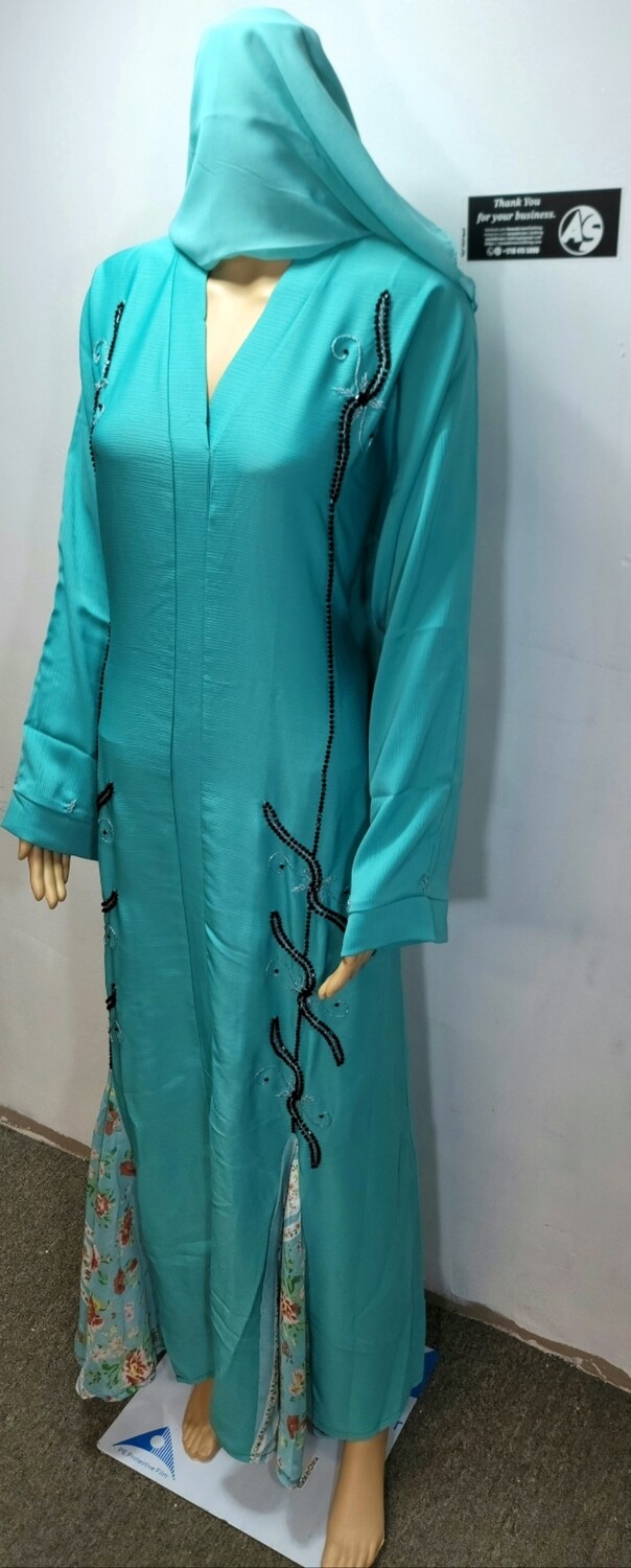 Turquoise Flared Bottom Modest Dubai Abaya