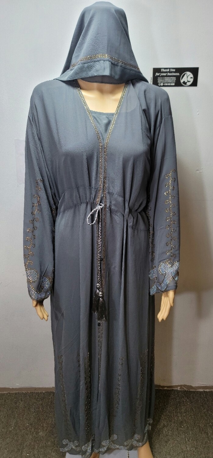 Gray Rhinestone Modest Dubai Abaya