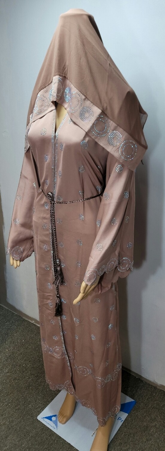 Beige Silver Rhinestone Modest Dubai Abaya