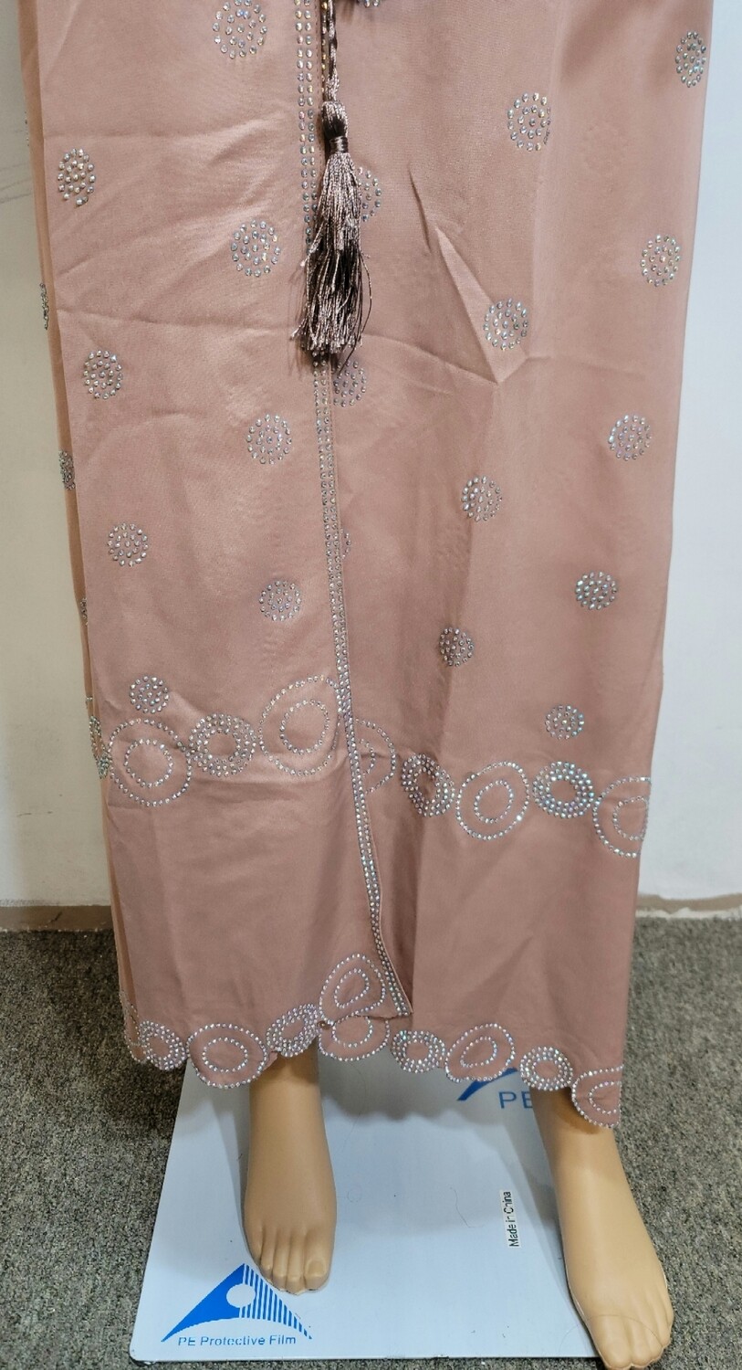 Beige Silver Rhinestone Modest Dubai Abaya