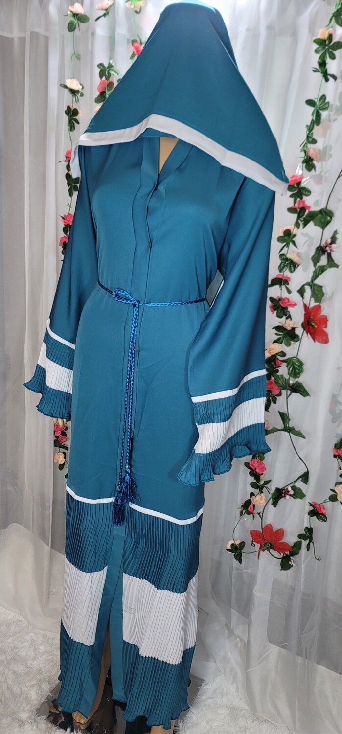 Blue Pleated Modest Dubai Abaya