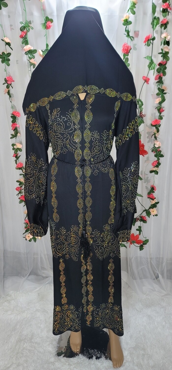 Black Rhinestone Luxury Modest Dubai Abaya