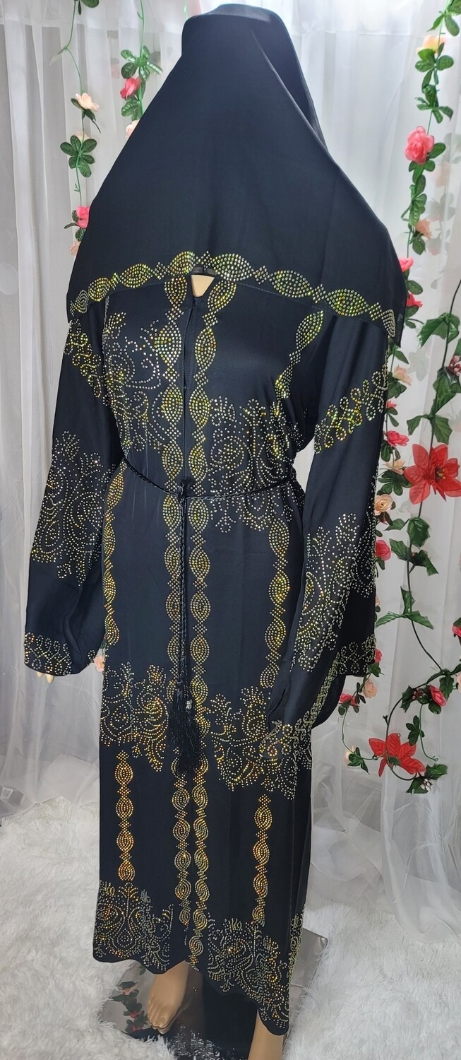 Black Rhinestone Luxury Modest Dubai Abaya