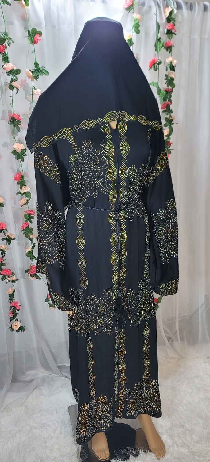 Black Rhinestone Luxury Modest Dubai Abaya