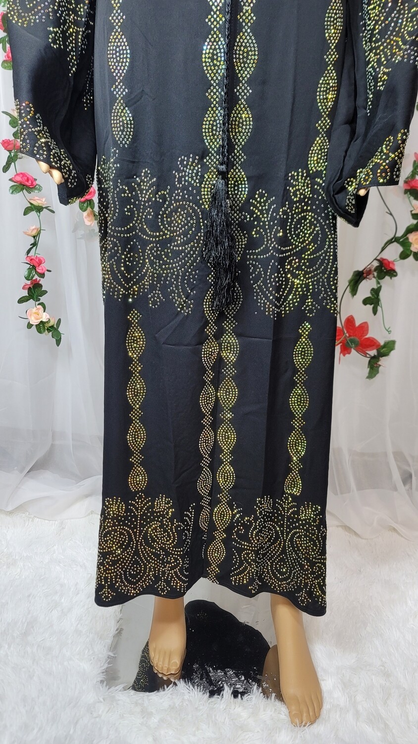 Black Rhinestone Luxury Modest Dubai Abaya