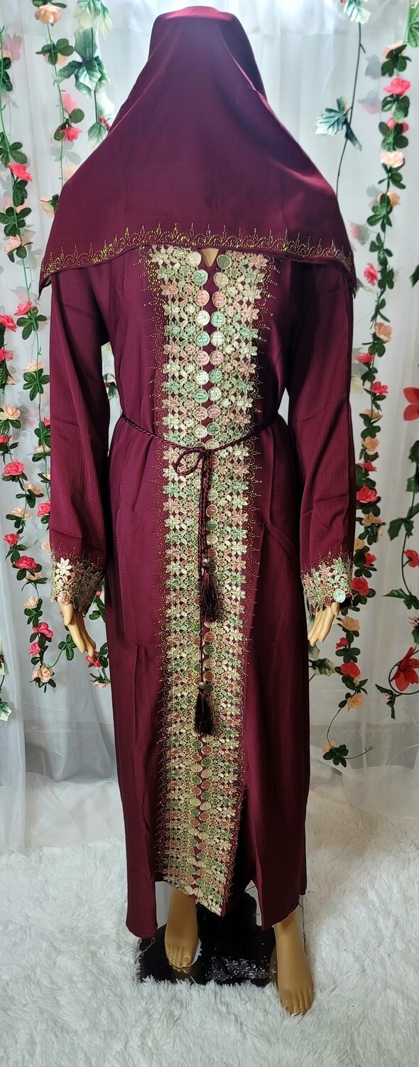 Maroon Lace Modest Dubai Abaya