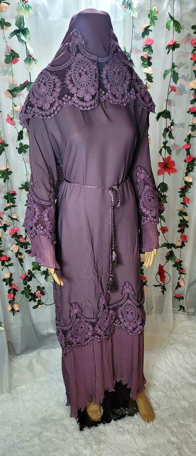Dark Lavender Lace Modest Dubai Abaya
