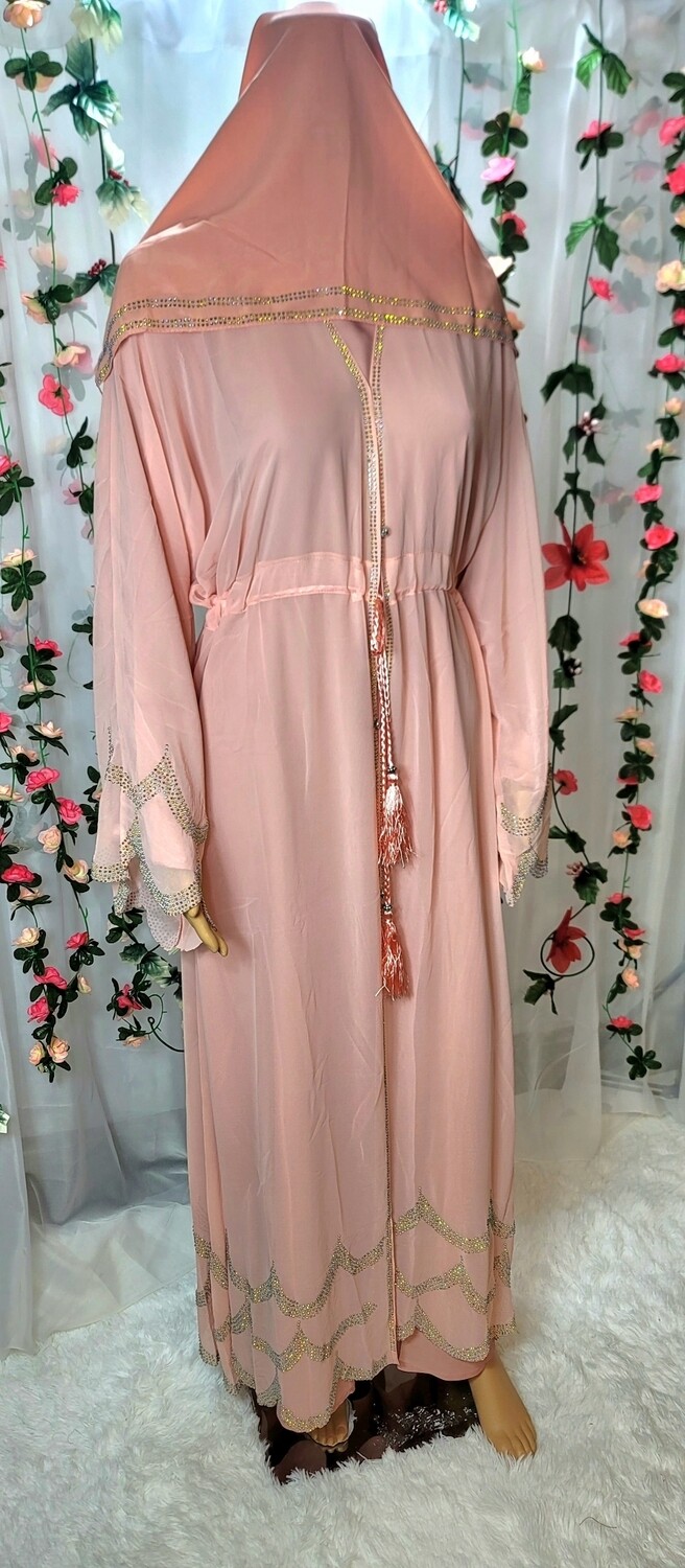 Peach Rhinestone Waves Modest Dubai Abaya