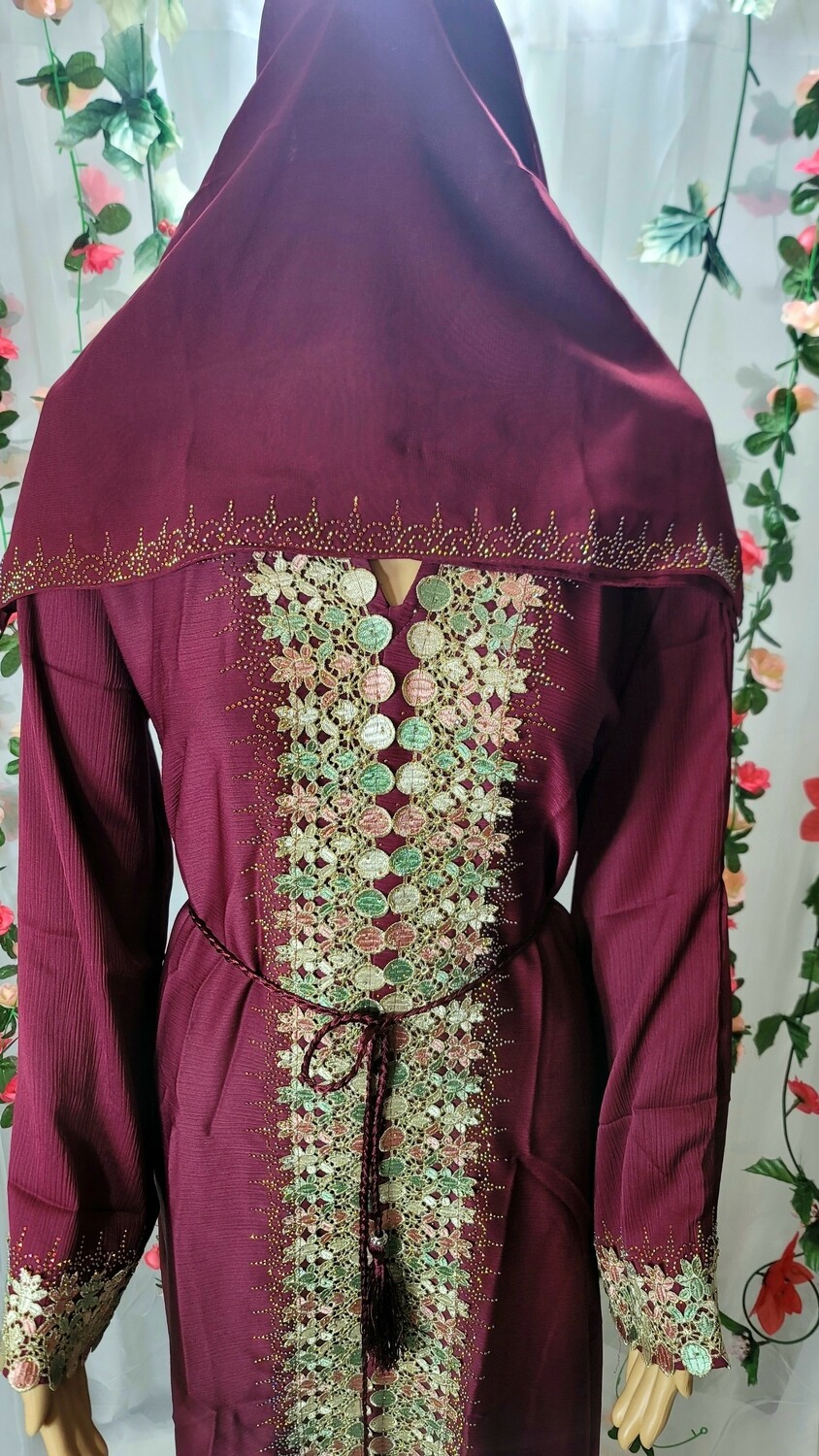Maroon Lace Modest Dubai Abaya
