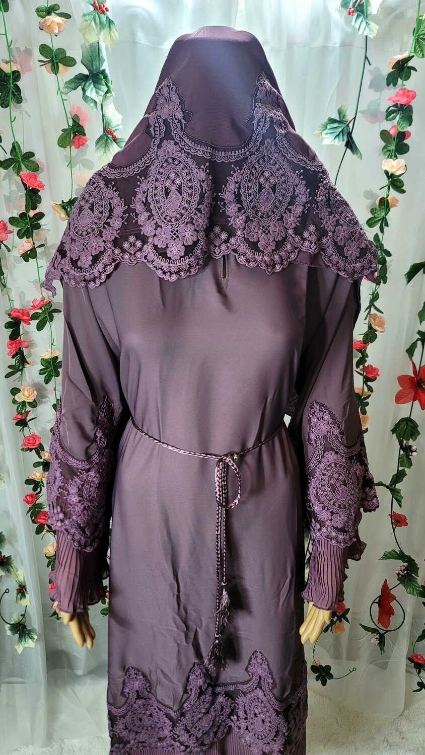 Dark Lavender Lace Modest Dubai Abaya