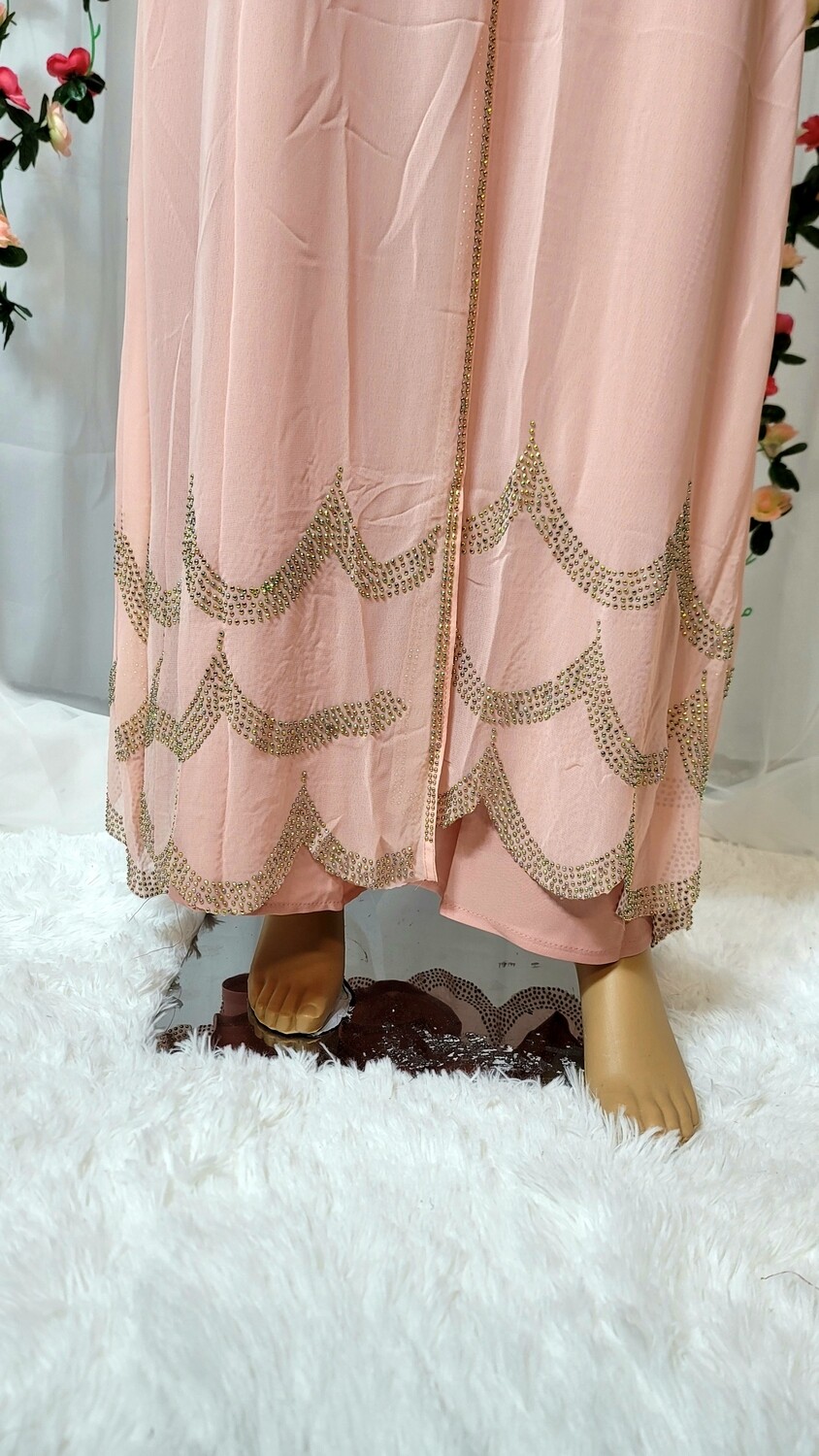 Peach Rhinestone Waves Modest Dubai Abaya