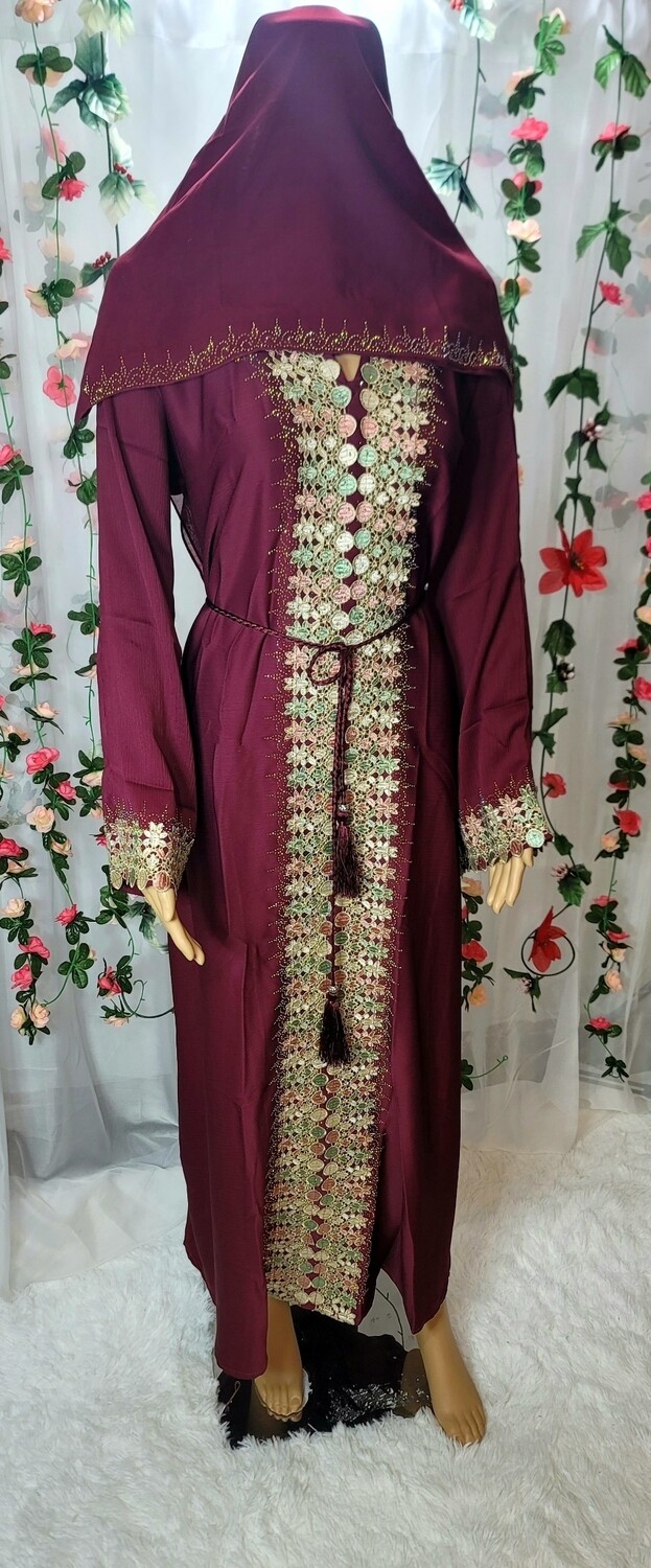 Maroon Lace Modest Dubai Abaya